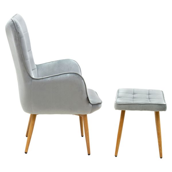 029 000157 2 Maddison armchair with footrest-cushion pakoworld velvet grey-natural 68x72x98cmIndoor furniture > Living room armchairs