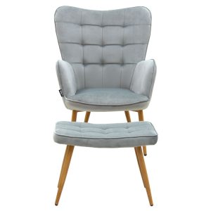 029 000157 3 Maddison armchair with footrest-cushion pakoworld velvet grey-natural 68x72x98cmIndoor furniture > Living room armchairs