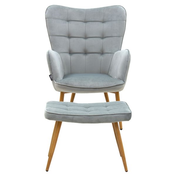 029 000157 3 Maddison armchair with footrest-cushion pakoworld velvet grey-natural 68x72x98cmIndoor furniture > Living room armchairs