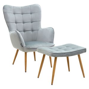 029 000157 Maddison armchair with footrest-cushion pakoworld velvet grey-natural 68x72x98cmIndoor furniture > Living room armchairs