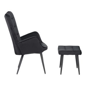 029 000217 2 Armchair with footstool Dorita pakoworld velvet black-leg black metal 68.5x76x103cmIndoor furniture > Living room armchairs