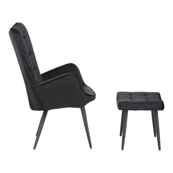 029 000217 2 Armchair with footstool Dorita pakoworld velvet black-leg black metal 68.5x76x103cmIndoor furniture > Living room armchairs