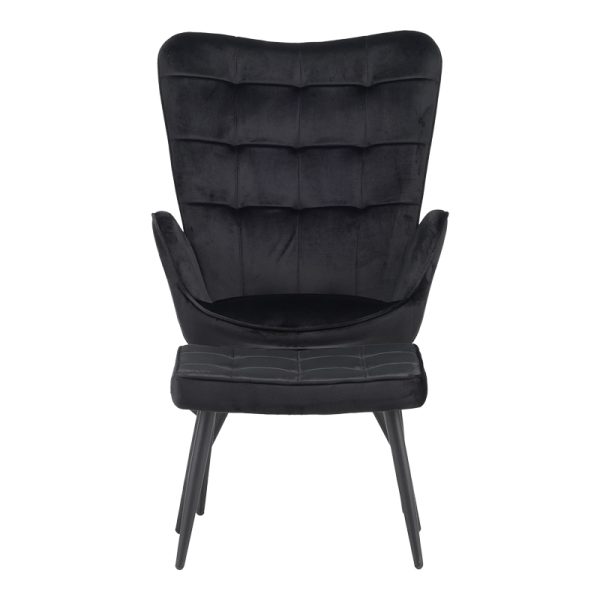 029 000217 3 Armchair with footstool Dorita pakoworld velvet black-leg black metal 68.5x76x103cmIndoor furniture > Living room armchairs