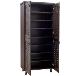 049 000009 3 Shoe storage cabinet MANTAM pakoworld with 4 doors for 24 pairs of shoes in walnut color 78x40x170,5cmIndoor furniture > Shoe storage cabinet & cupboards