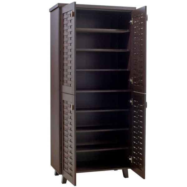 049 000009 3 Shoe storage cabinet MANTAM pakoworld with 4 doors for 24 pairs of shoes in walnut color 78x40x170,5cmIndoor furniture > Shoe storage cabinet & cupboards