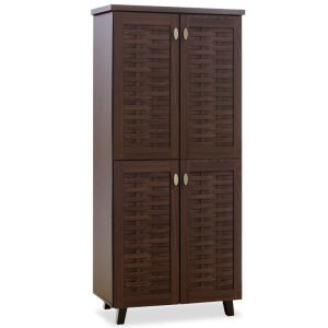 049 000009 Shoe storage cabinet MANTAM pakoworld with 4 doors for 24 pairs of shoes in walnut color 78x40x170,5cmIndoor furniture > Shoe storage cabinet & cupboards