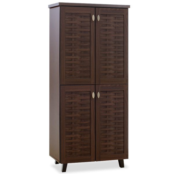 049 000009 Shoe storage cabinet MANTAM pakoworld with 4 doors for 24 pairs of shoes in walnut color 78x40x170,5cmIndoor furniture > Shoe storage cabinet & cupboards