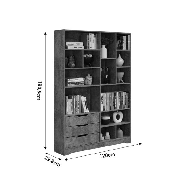 049 000092 2 Bookcase Lucinda pakoworld gray oak 120x29.8x180.5cmIndoor furniture > Bookshelves