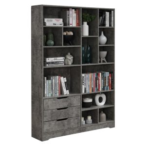 049 000092 Bookcase Lucinda pakoworld gray oak 120x29.8x180.5cmIndoor furniture > Bookshelves