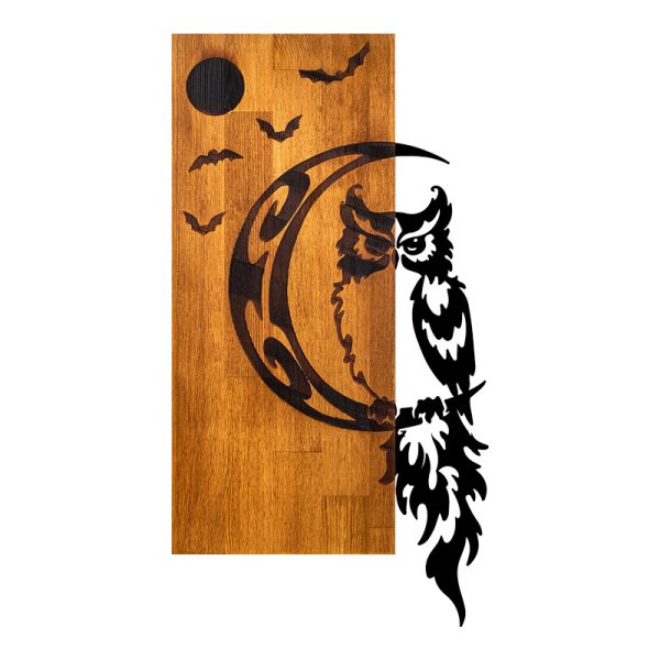 071 001594 Wall deco Owle pakoworld pine wood in natural color and black metal 36x3x66cmDecoration > Decorations > Wall Decorations