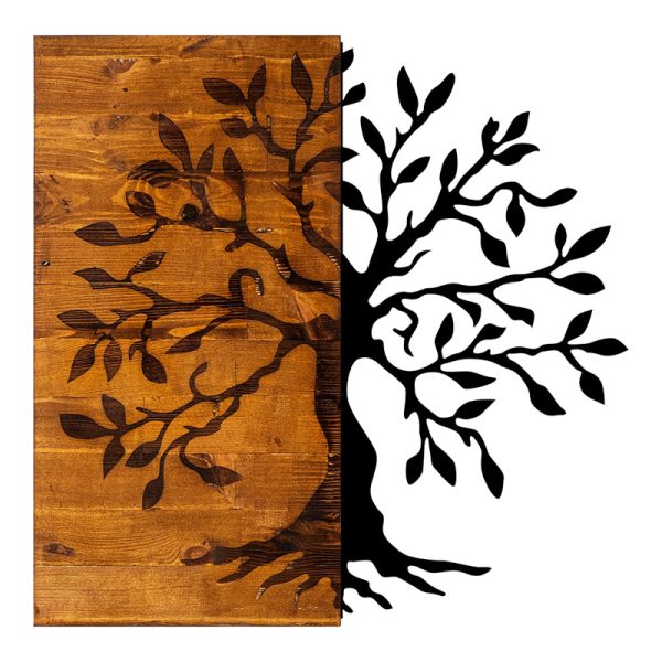 071 001602 Wall deco Trelbo pakoworld pine wood in natural color and black metal 58x3x58cmDecoration > Decorations > Wall Decorations