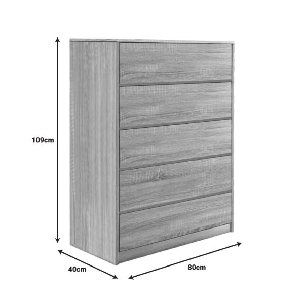 072 000109 2 Kuanger pakoworld mdf chest of drawers in natural shade 80x40x109cmIndoor furniture > Drawers-consoles