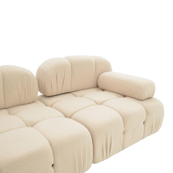 074 000022 4 3-seater sofa Hypnotic pakoworld with beige teddy fabric and two pillows 294x196x76cmIndoor furniture > Cornered sofas