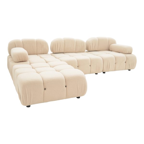 074 000022 3-seater sofa Hypnotic pakoworld with beige teddy fabric and two pillows 294x196x76cmIndoor furniture > Cornered sofas