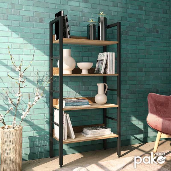 085 000002 2 Bookcase Ramon pakoworld in natural-black 60x28x125,5cmOffice furniture > Bookshelves