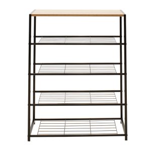 085 000011 2 Shoe rack Ramon pakoworld 12 pairs modern oak color with black metal frame 63x30x83cmIndoor furniture > Shoe storage cabinet & cupboards