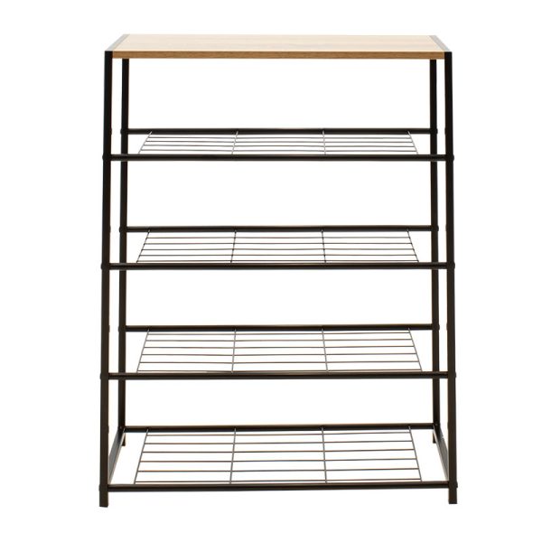 085 000011 2 Shoe rack Ramon pakoworld 12 pairs modern oak color with black metal frame 63x30x83cmIndoor furniture > Shoe storage cabinet & cupboards