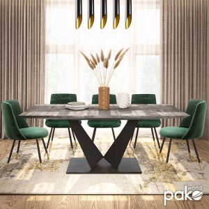 093 000008 2 Gordon pakoworld expanding gray cement table - black metal leg 160-200x90x75cmIndoor furniture > Dining Tables