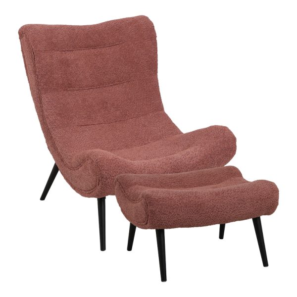 110 000096 Silla pakoworld boucle fabric armchair with footstool in rotten apple color 97x80x100cmIndoor furniture > Living room armchairs