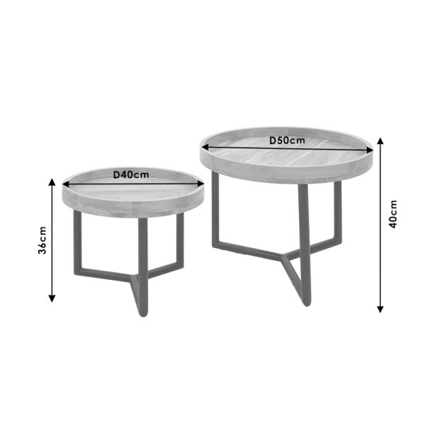 113 000014 3 Side tables set 2pcs Kelly pakoworld solid wood natural-blackBOHO CHIC > Coffee Tables