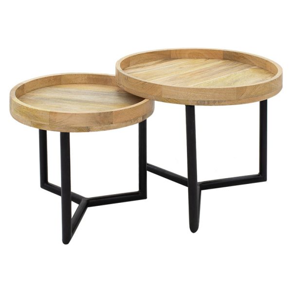 113 000014 Side tables set 2pcs Kelly pakoworld solid wood natural-blackBOHO CHIC > Coffee Tables