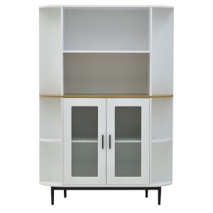 115 000114 2 Showcase Xarvey Inart white-natural wood 110x38x160cmIndoor furniture > Showcases