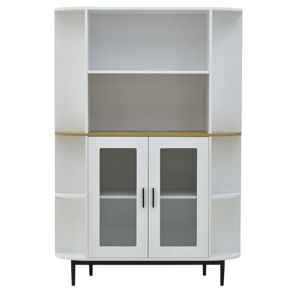 115 000114 2 Showcase Xarvey Inart white-natural wood 110x38x160cmIndoor furniture > Showcases