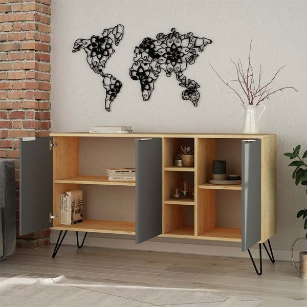 119 001063 3 Buffet Clara pakoworld in oak - dark grey color 142x35.5x83cmIndoor furniture > Buffets