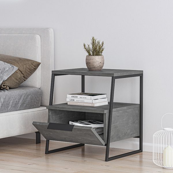 119 001090 2 Nightstand Johana pakoworld black-gray antique 45x40x50cmIndoor furniture > Bedside tables