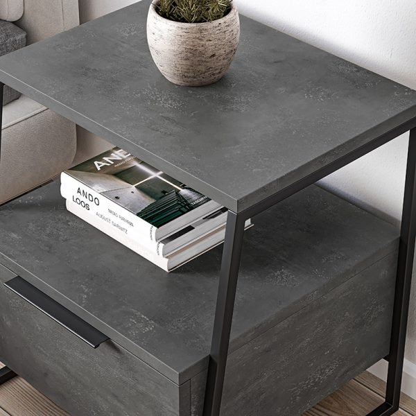 119 001090 3 Nightstand Johana pakoworld black-gray antique 45x40x50cmIndoor furniture > Bedside tables