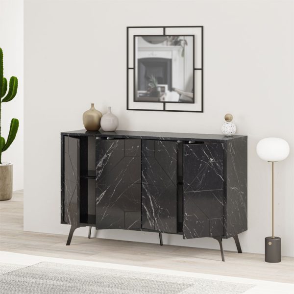 119 001123 2 Buffet Ursula pakoworld black marble 123x35x77.5cmIndoor furniture > Buffets