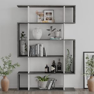 119 001171 2 Bookcase MITO pakoworld in antique white-grey colour 108.5x25.5x161cmIndoor furniture > Bookshelves