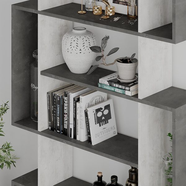 119 001171 3 Bookcase MITO pakoworld in antique white-grey colour 108.5x25.5x161cmIndoor furniture > Bookshelves