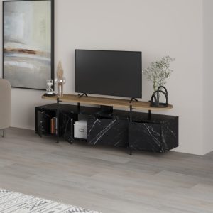 119 001198 2 TV cabinet Ondine pakoworld black marble-natural 160x35.5x48cmIndoor furniture > TV stands