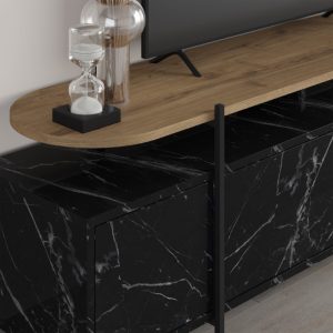119 001198 3 TV cabinet Ondine pakoworld black marble-natural 160x35.5x48cmIndoor furniture > TV stands