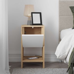 119 001218 2 Nightstand Ema pakoworld melamine in natural-white color 30x30x55cmIndoor furniture > Bedside tables