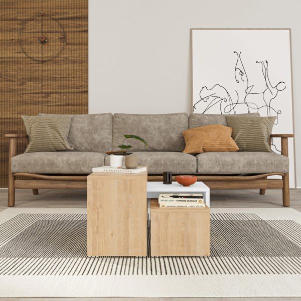 119 001243 2 Kantar pakoworld coffee tables set of 3 in oak-white color 65x30x39cmIndoor furniture > Dining Tables