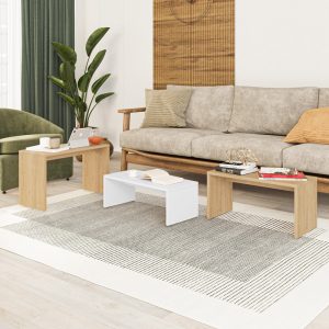 119 001243 3 Kantar pakoworld coffee tables set of 3 in oak-white color 65x30x39cmIndoor furniture > Dining Tables