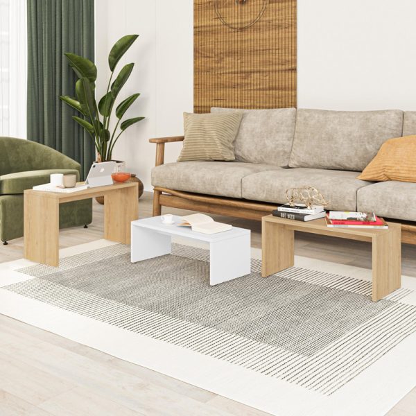 119 001243 3 Kantar pakoworld coffee tables set of 3 in oak-white color 65x30x39cmIndoor furniture > Dining Tables