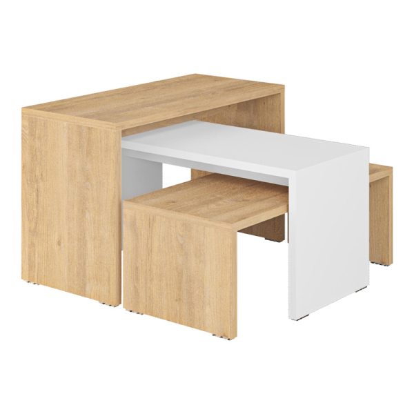 119 001243 Kantar pakoworld coffee tables set of 3 in oak-white color 65x30x39cmIndoor furniture > Dining Tables