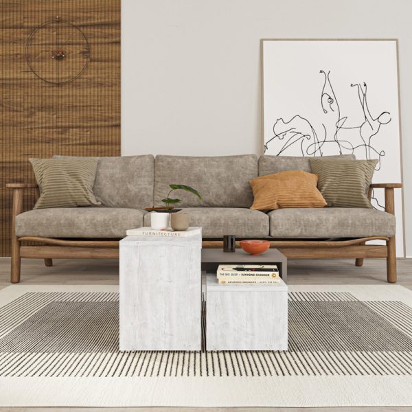 119 001244 2 Kantar pakoworld coffee tables set of 3 in antique white - mocha color 65x30x39cmIndoor furniture > Dining Tables