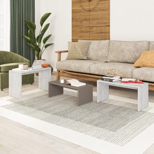 119 001244 3 Kantar pakoworld coffee tables set of 3 in antique white - mocha color 65x30x39cmIndoor furniture > Dining Tables