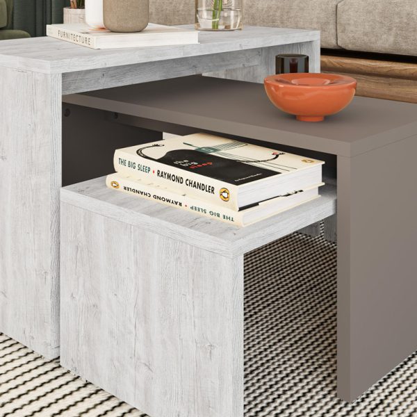 119 001244 4 Kantar pakoworld coffee tables set of 3 in antique white - mocha color 65x30x39cmIndoor furniture > Dining Tables