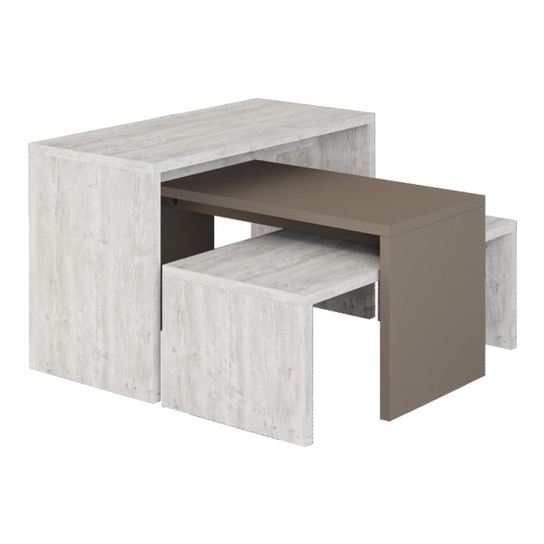 119 001244 Kantar pakoworld coffee tables set of 3 in antique white - mocha color 65x30x39cmIndoor furniture > Dining Tables