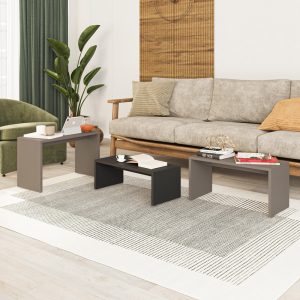 119 001245 3 Kantar pakoworld coffee tables set of 3 in anthracite - mocha color 65x30x39cmIndoor furniture > Dining Tables