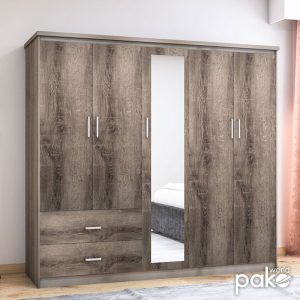 123 000024 2 Wardrobe Olympus pakoworld with 5 doors and drawers+mirror in castillo-toro colour 198x57x183Indoor furniture > Wardrobes