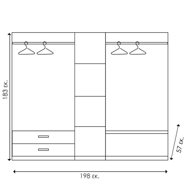 123 000024 3 Wardrobe Olympus pakoworld with 5 doors and drawers+mirror in castillo-toro colour 198x57x183Indoor furniture > Wardrobes