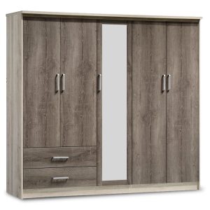 123 000024 Wardrobe Olympus pakoworld with 5 doors and drawers+mirror in castillo-toro colour 198x57x183Indoor furniture > Wardrobes