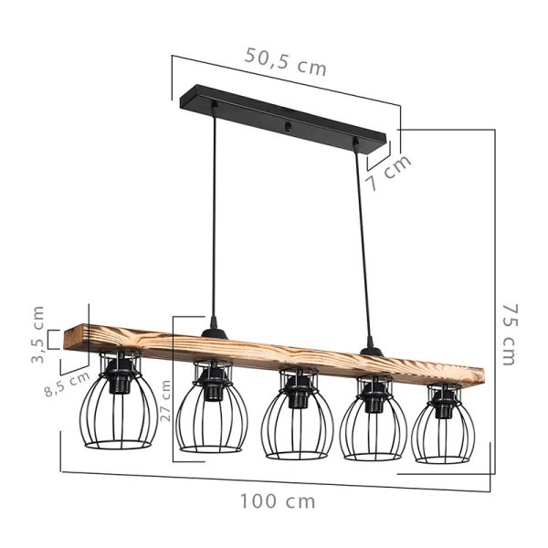 147 000140 3 Ceiling light Jazzy pakoworld Ε27 walnut-black 100x8.5x27cmBOHO CHIC > Luminaries