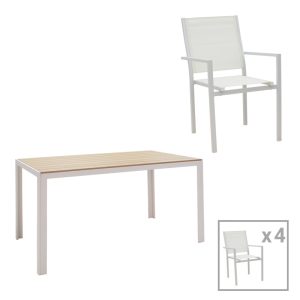 152 000006 Zacreta-Nares dining table set of 5 pcs pakoworld white-natural 140x80x72.5cmOutdoor furniture > Garden food table